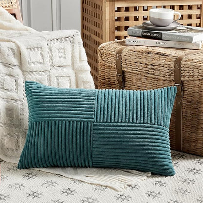 Fancy Homi 2 Packs Teal Lumbar Decorative Throw Pillow Covers 12x20 Inch - Image 2