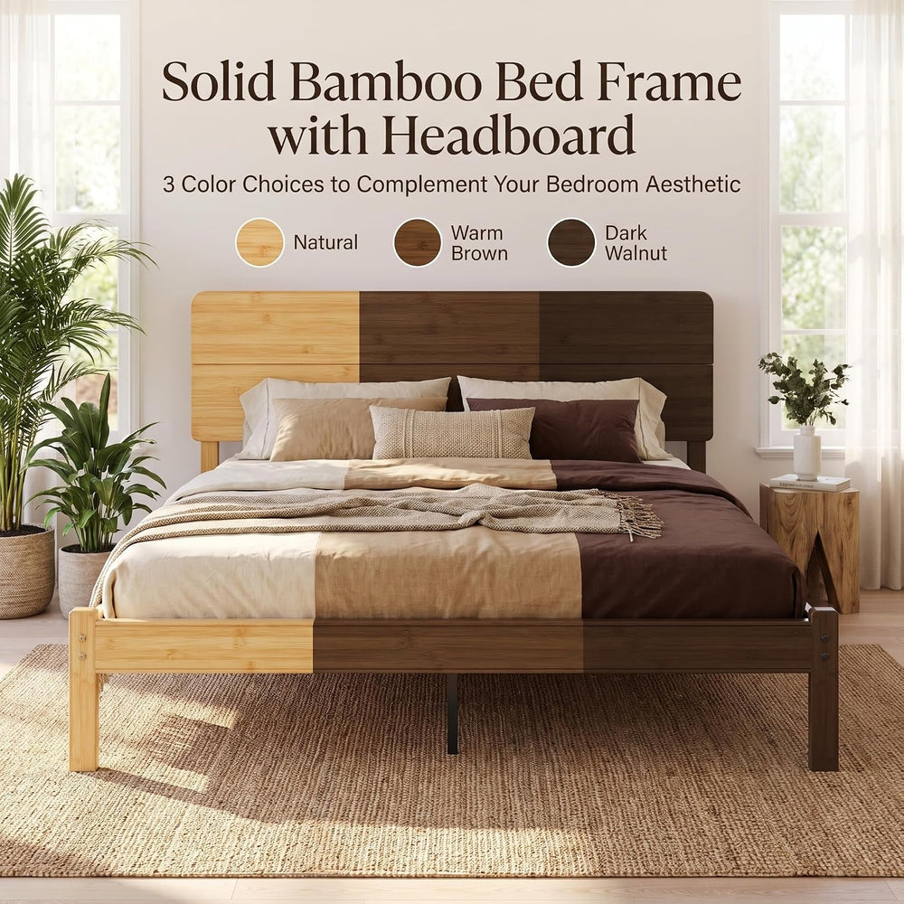 14" Solid Bamboo Wood Twin Platform Bed Frame with Headboard