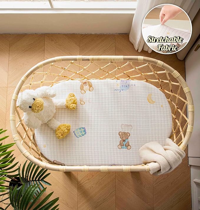 SDY Jersey Bassinet Sheets for Baby Girls, 32 "x 16 "x 4", Super Soft Breathable - Image 3