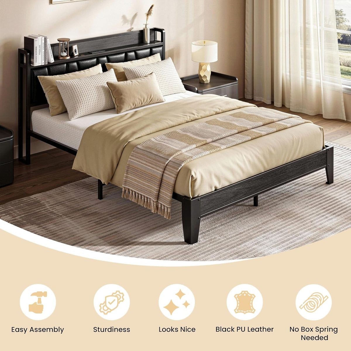 likimio full bed frame with storage headboard and, view 9