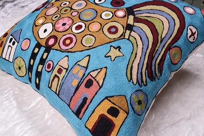Turquoise Rooster Accent Pillow Cover Bird Cockerel Decorative Pillowcase Karla - Image 2