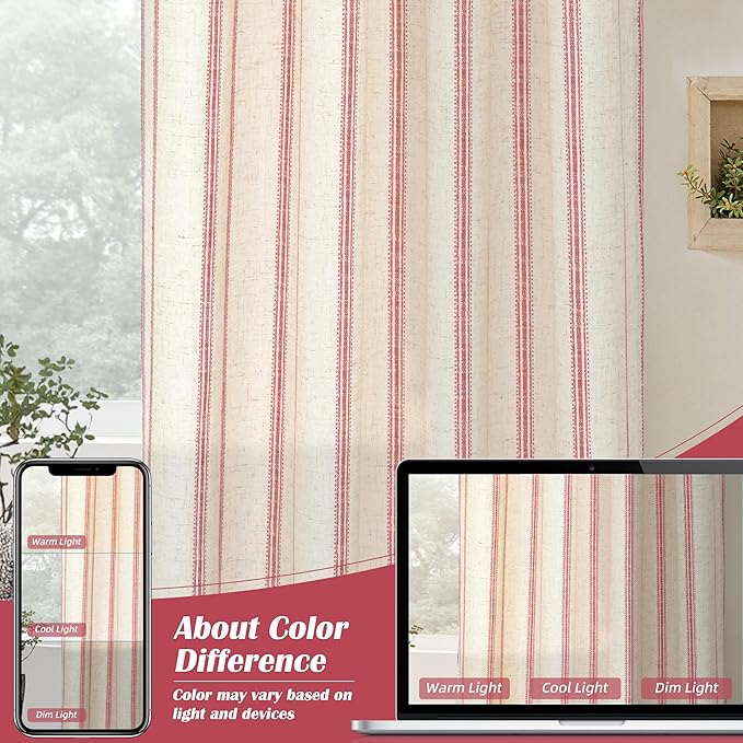 DriftAway Farmhouse Vertical Striped Linen Blend Textured Light Filtering Semi - Image 7