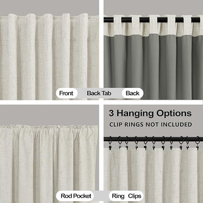 KOUFALL 98 Inch Long Linen Black Out Curtains, Light Blocking Cream Complete - Image 5