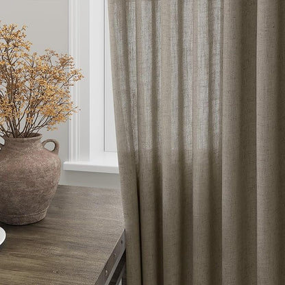 Extra Long Curtain 108 Inches Long 2 Panels Set Back Tab Mocha Linen Drapes - Image 3