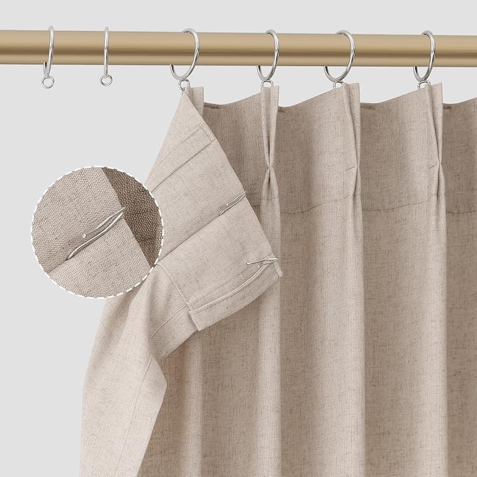 Light Tan Pinch Pleat Linen Curtains 96 Inch Length 2 Panels Set - Image 7