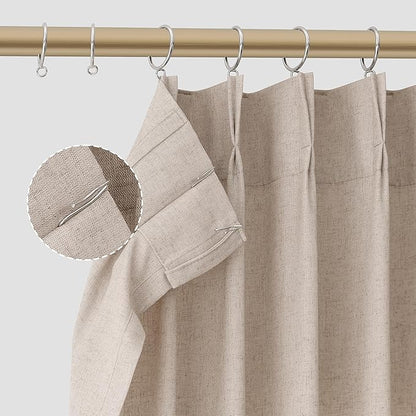 Light Tan Pinch Pleat Linen Curtains 96 Inch Length 2 Panels Set - Image 7