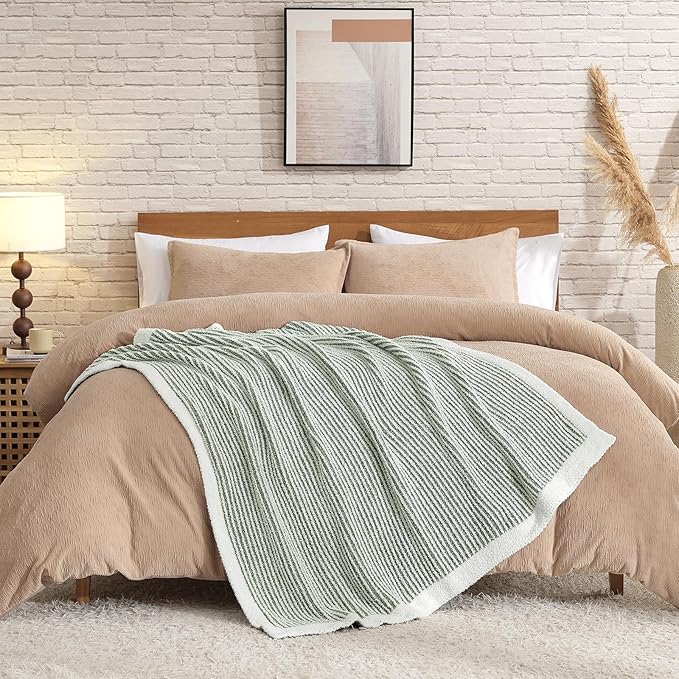 Snuggle Sac Warm Throw Blanket for Couch, Fuzzy Microfiber Knit Stripe Blankets - Image 5