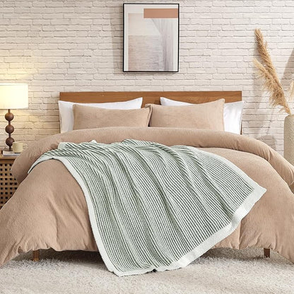 Snuggle Sac Warm Throw Blanket for Couch, Fuzzy Microfiber Knit Stripe Blankets - Image 5