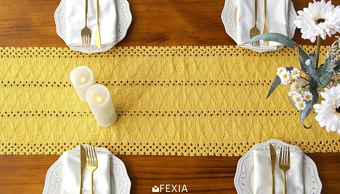 Gold Macrame Table Runner with Tassels - Image 6