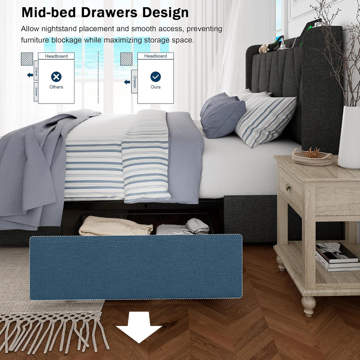 galnfu queen bed frame with 4 storage drawers, package contents