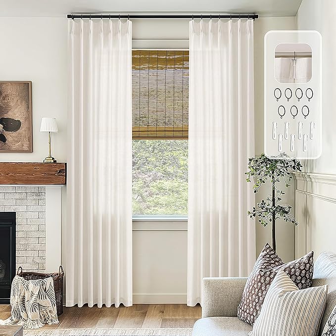 105 Inch Extra Long Curtains Boho Cream Semi Sheer Light Filtering Curtain - Image 8