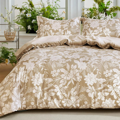 joiedomi floral queen comforter set beige bedding set, main product view