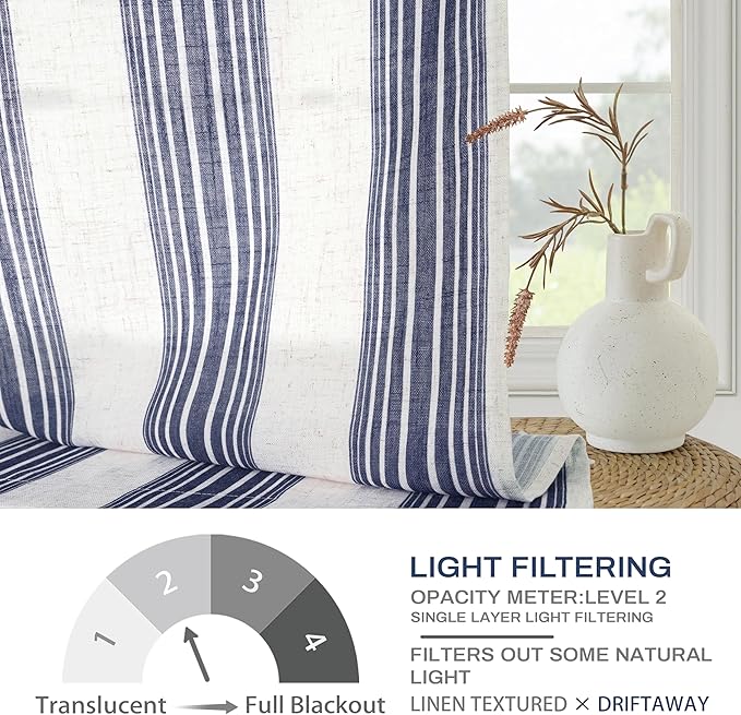 DriftAway Farmhouse Vertical Striped Linen Blend Textured Light Filtering Semi - Image 5