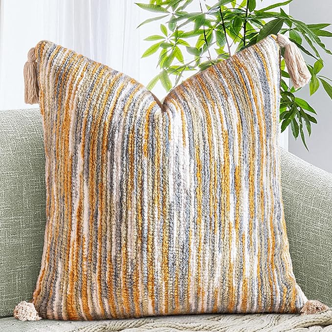 AmHoo Boho Throw Pillow Cover Decorative Bohemian Woven Tufted Striped Farmhouse by AmHootextile