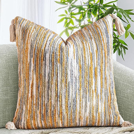 AmHoo Boho Throw Pillow Cover Decorative Bohemian Woven Tufted Striped Farmhouse by AmHootextile