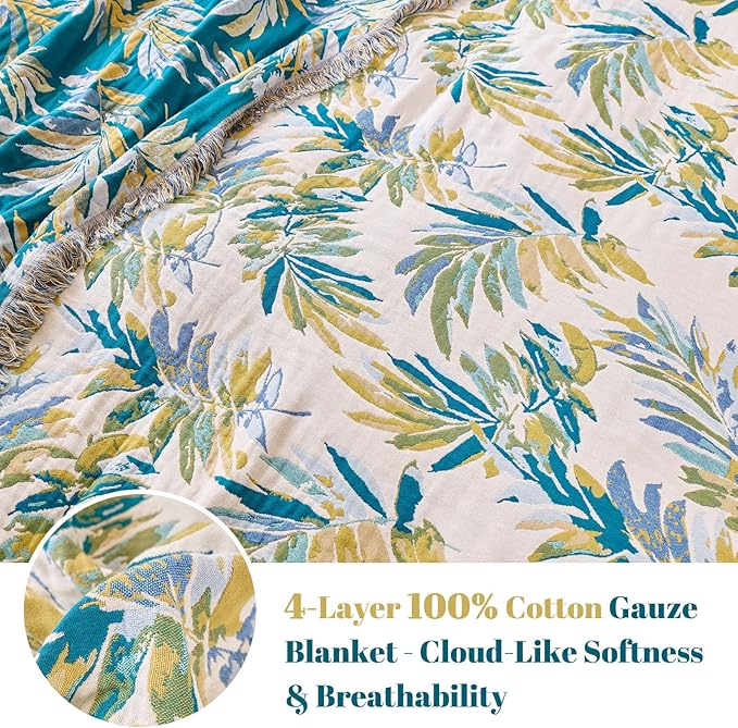 MSGKV Boho Throw Blanket for Couch Cotton Leaves Blanket 50"x60" Throws for - Image 4