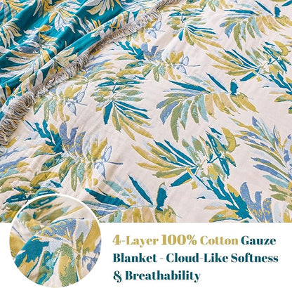 MSGKV Boho Throw Blanket for Couch Cotton Leaves Blanket 50"x60" Throws for - Image 4
