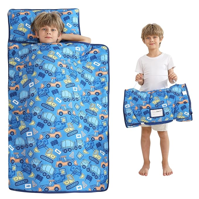 Viviland Toddler Kid Nap Mat for Preschool, Boys Blue Car Slumber Bag, Daycare by VIVILAND