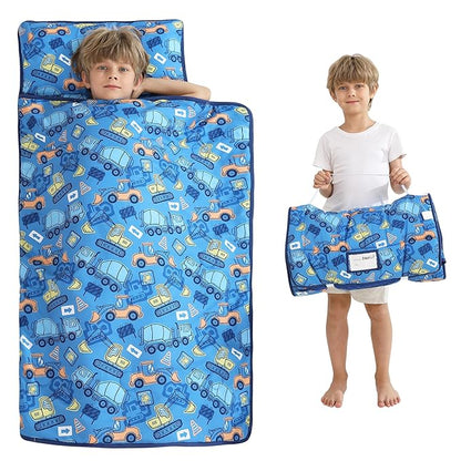 Viviland Toddler Kid Nap Mat for Preschool, Boys Blue Car Slumber Bag, Daycare by VIVILAND