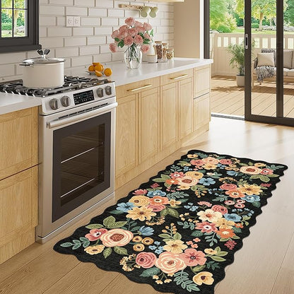 DUKINO 2x4 Washable Runner Rugs, Non Slip Floral Print Entryway Rug - Image 2