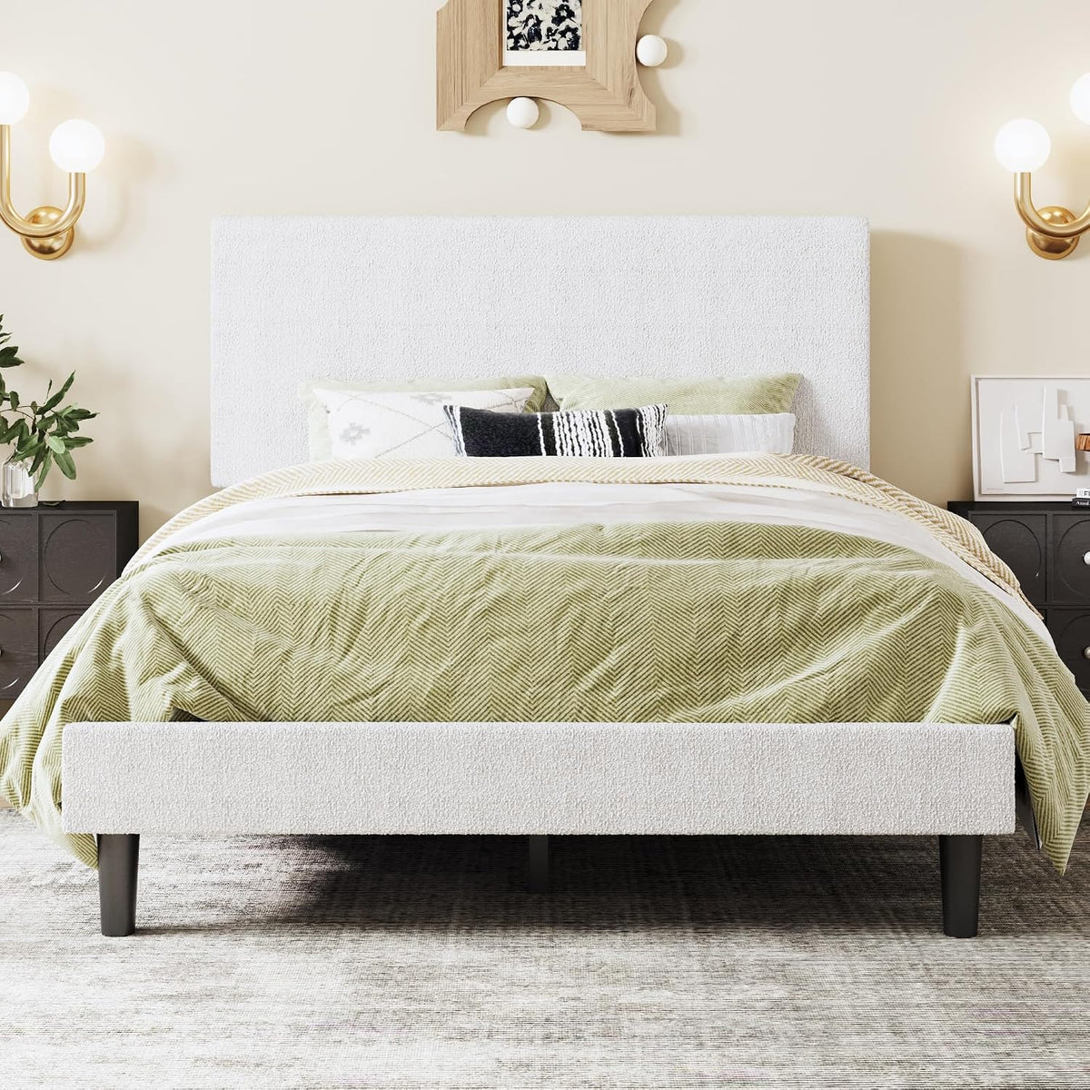 sha cerlin boucle upholstered queen size bed frame, view 9
