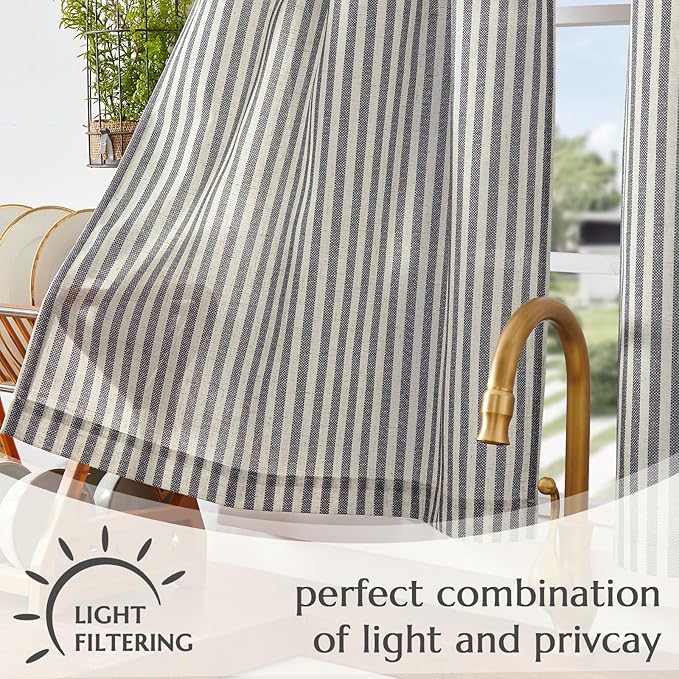 jinchan Striped Linen Kitchen Curtains 36 Inches Tier Curtains Farmhouse Modern - Image 5