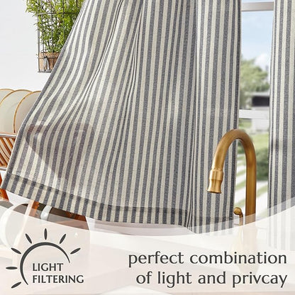 jinchan Striped Linen Kitchen Curtains 36 Inches Tier Curtains Farmhouse Modern - Image 5