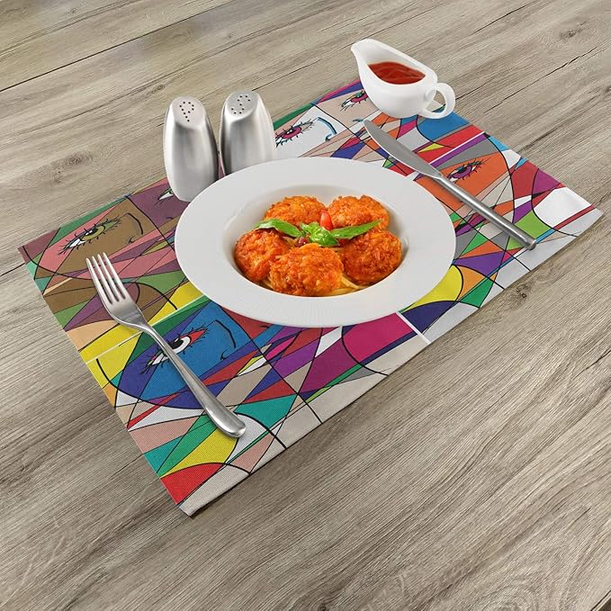 Ambesonne Abstract Place Mats Set of 4, Abstract Woman Face Illustration Behind - Image 2