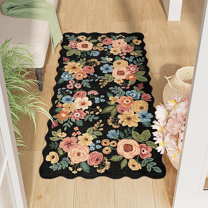 DUKINO 2x4 Washable Runner Rugs, Non Slip Floral Print Entryway Rug by DUKINO