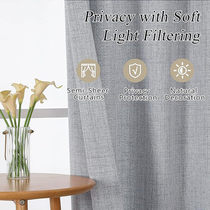 OVZME Grey Valance for Windows, Light Filtering Faux Linen Textured Small - Image 7