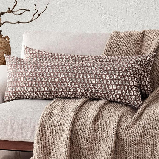 Foindtower Set of 2 Decorative Vintage Long Lumbar Throw Pillow Covers Neutral by Foindtower