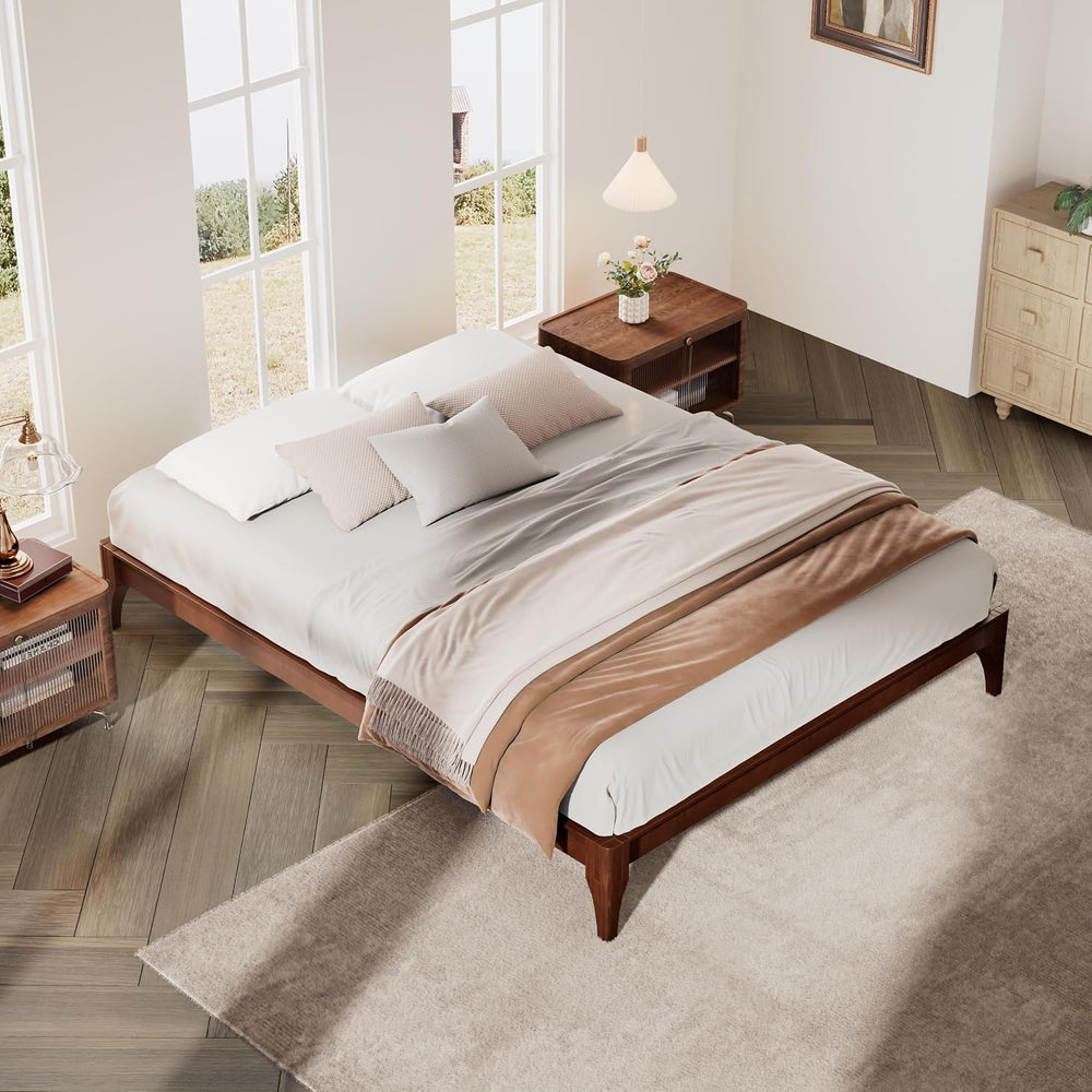Merax Mid-Century Solid Bamboo Wood Queen Bed Frame,Chocolate