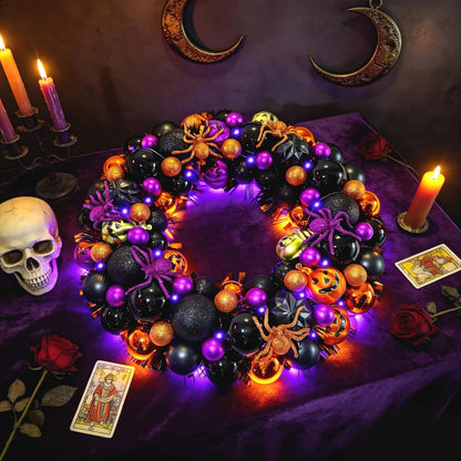 HipTree 17 Inch Halloween Ball Wreath for Front Door with Lights