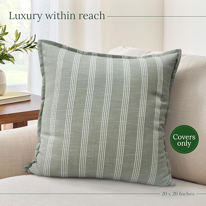 SanVia Sage Bliss Premium Cotton Throw Pillow Covers, 20 x 20 Inches, Luxury - Image 5