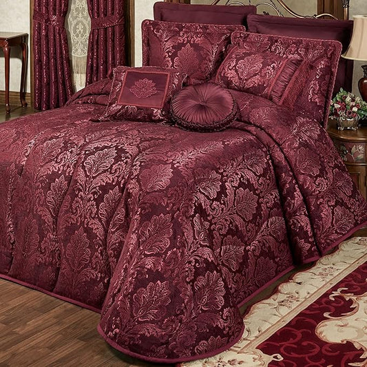 Touch of Class Camelot Luxury Bedding | Robust Burgundy | Matte Satin Damask on by TouchofClass