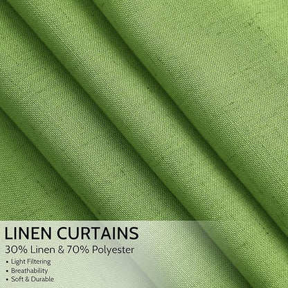 Lime Green Linen Curtains 90 Inch Long 2 Panels Set - Image 2