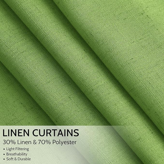 Nanspring Lime Green Linen Blend Light Filtering Back Tab Curtains 84 Inches - Image 2