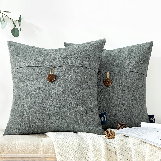 Phantoscope Pack of 2 Farmhouse Throw Pillow Covers Button Vintage Linen by Phantoscope