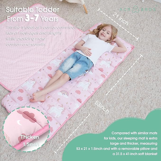 ACRABROS Toddler Nap Mat with Pillow and Blanket, Extra Large Rolled Napping - Image 7