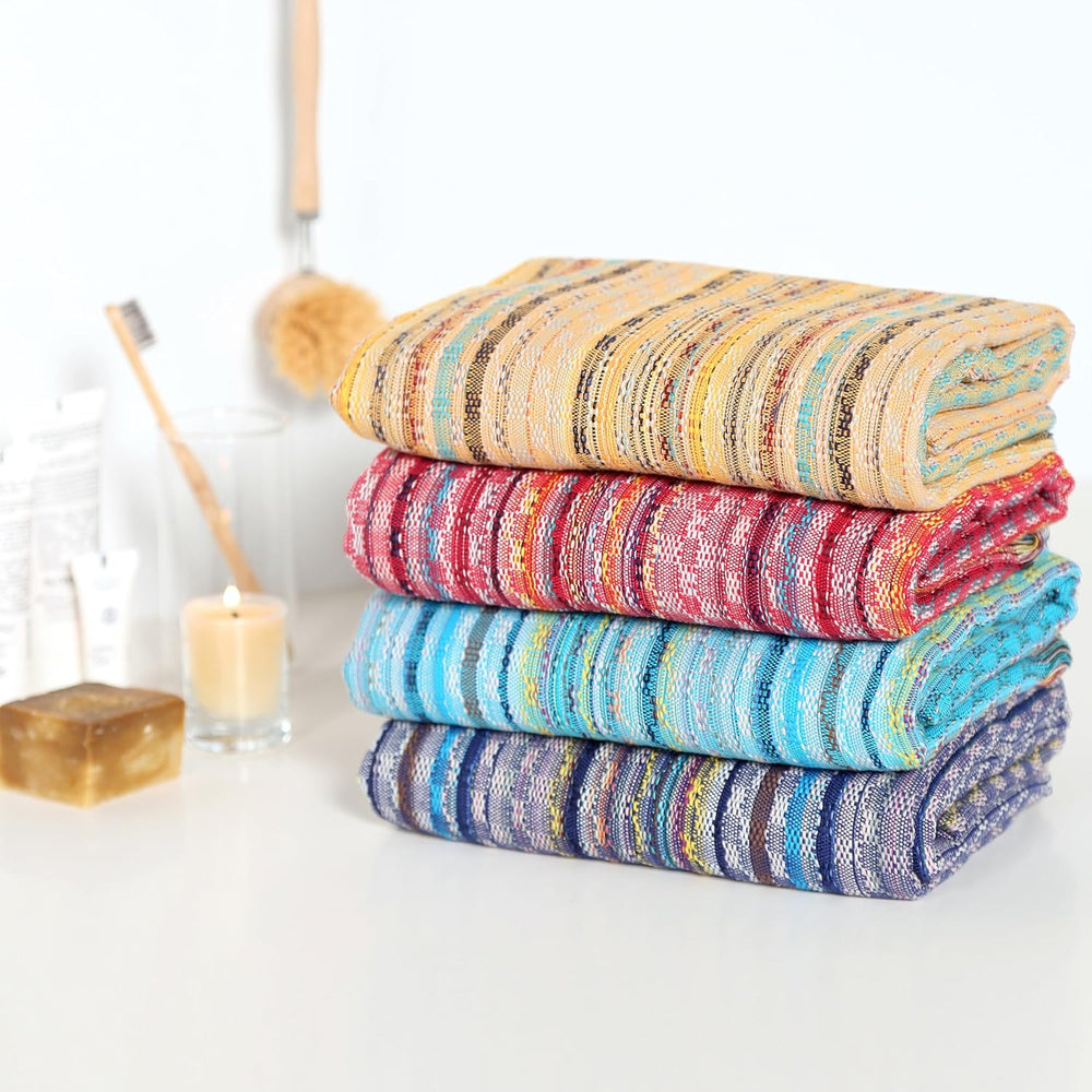 Cacala Extra Large Hand loomed Turkish Bath Towels Set of 4, 100% Cotton Quic...