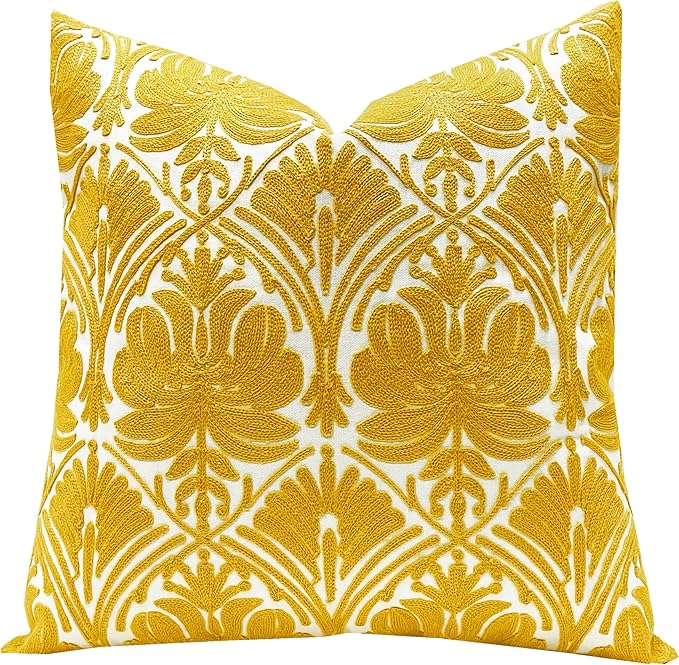 Slow Cow Yellow Canvas Embroidery Decorative Throw Pillow Cover Cushion Cover by SLOW+COW
