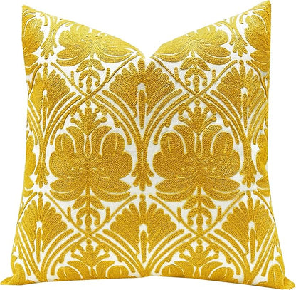 Slow Cow Yellow Canvas Embroidery Decorative Throw Pillow Cover Cushion Cover by SLOW+COW