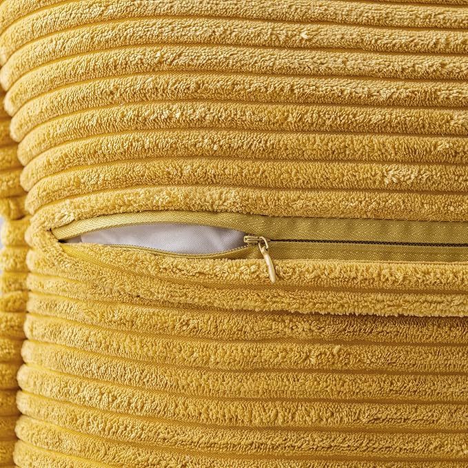 MIULEE Mustard Yellow Corduroy Decorative Euro Sham Pillow Covers 24x24 Inch - Image 3