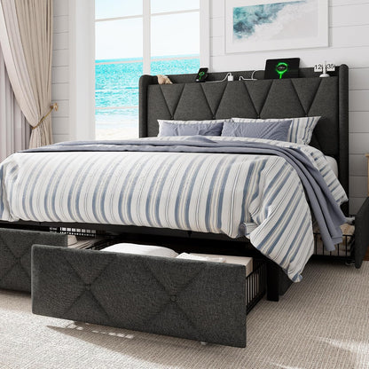 galnfu queen bed frame with 4 storage drawers, close-up detail
