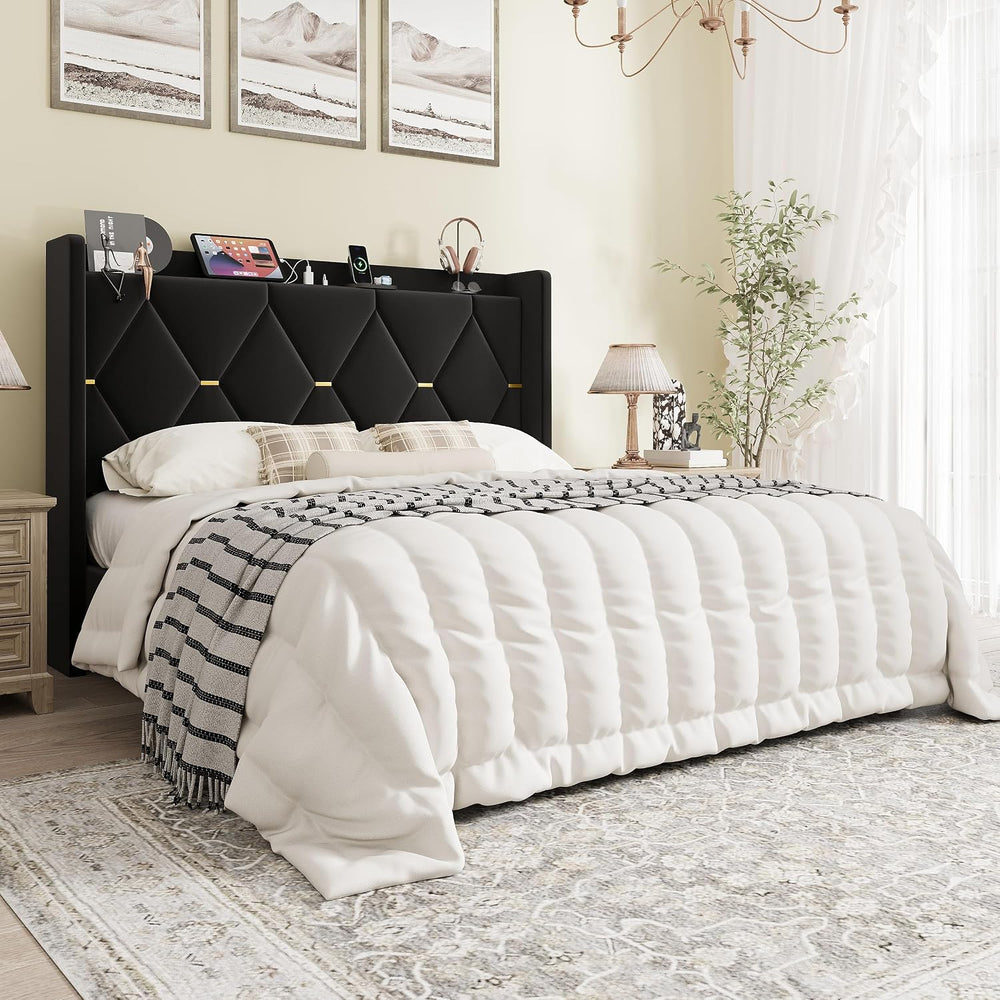 SHA CERLIN Full Size Bed Frame with Storage Headboard & Charging Station