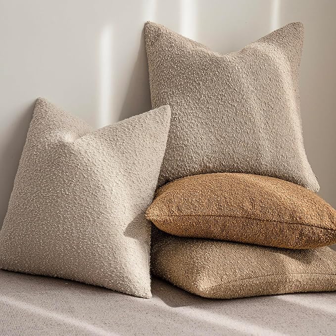 Foindtower Textured Boucle Throw Pillow Covers Accent Solid Pillow Cases Cozy - Image 6
