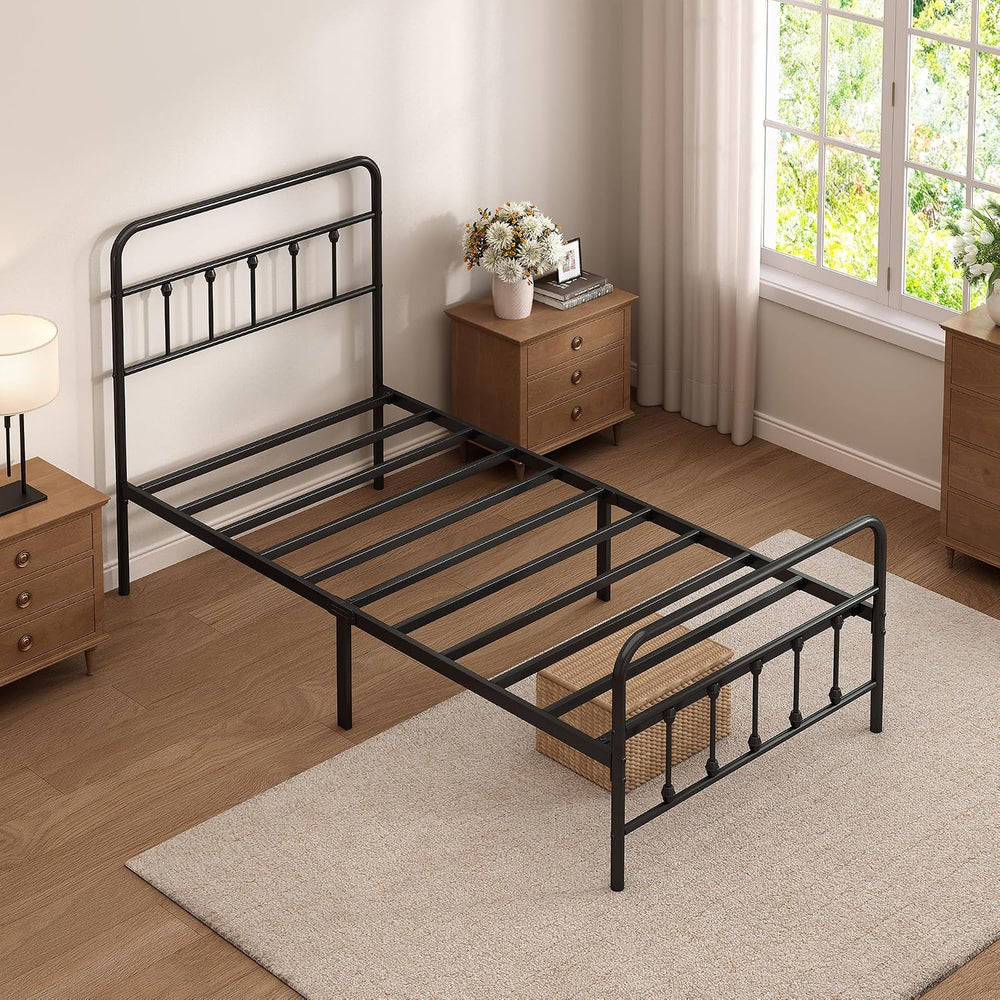 Twin Size Metal Bed Frame with Headboard and Footboard,Black