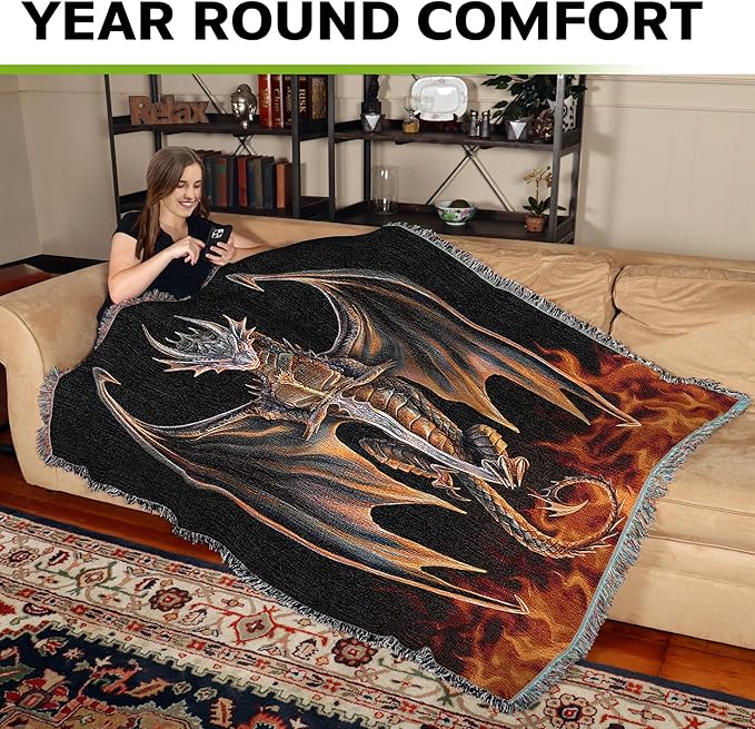 Pure Country Weavers Dragon Warrior Woven Blanket by Anne Stokes - Image 3