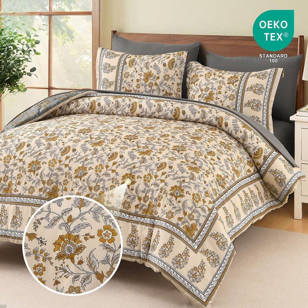 Comforter Set Full Size Boho,Bohemain Beige Bedding Paisley Floral 7 Pieces