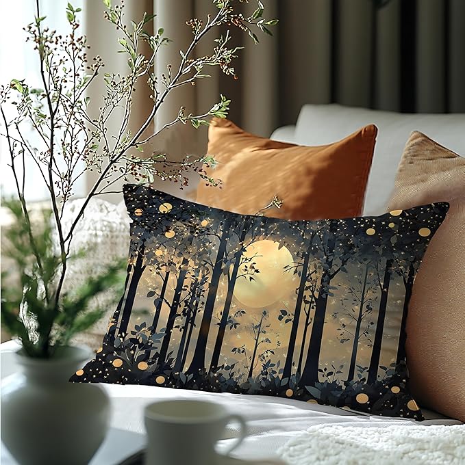 Rustic Night Moon William Morris Inspired Forest Decor Pillow Covers 18x18 - Image 6